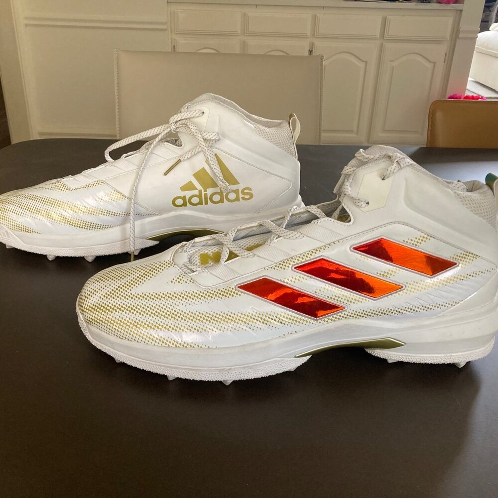 Adidas Nasty All American Bowl Football Cleats Men's Size 18 White Metallic Gold